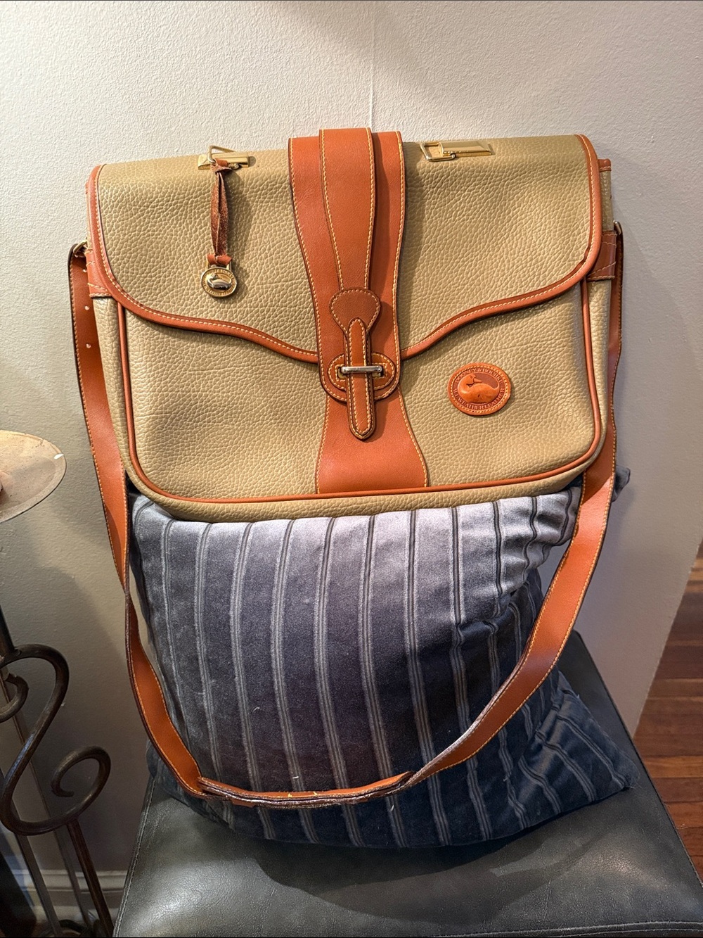 Dooney & Bourke Tan and Brown Leather-Trim Messenger Bag